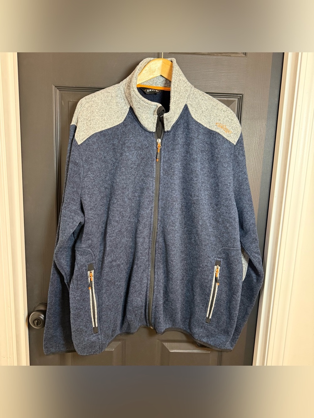 Orvis Navy Full-Zip Jacket with Light Gray Shoulders